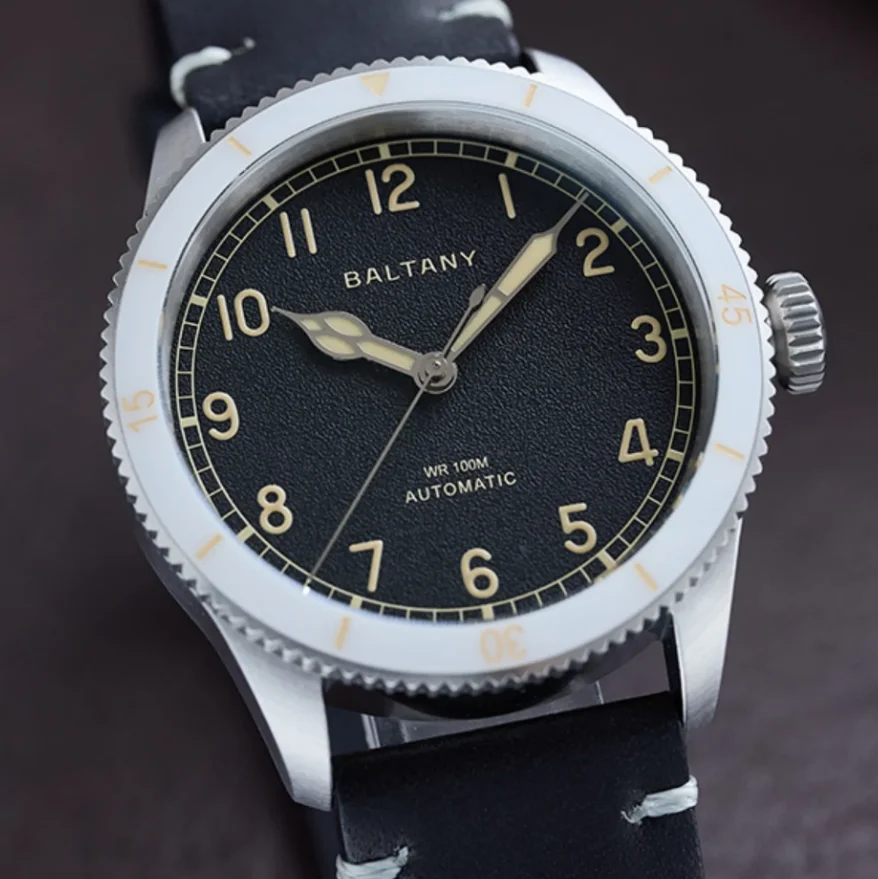Baltany Men Automatic Watch Pilot 38mm Mechanical Wristwatch Sapphire Mirror 10Bar Waterproof NH38 Ceramic Bezel