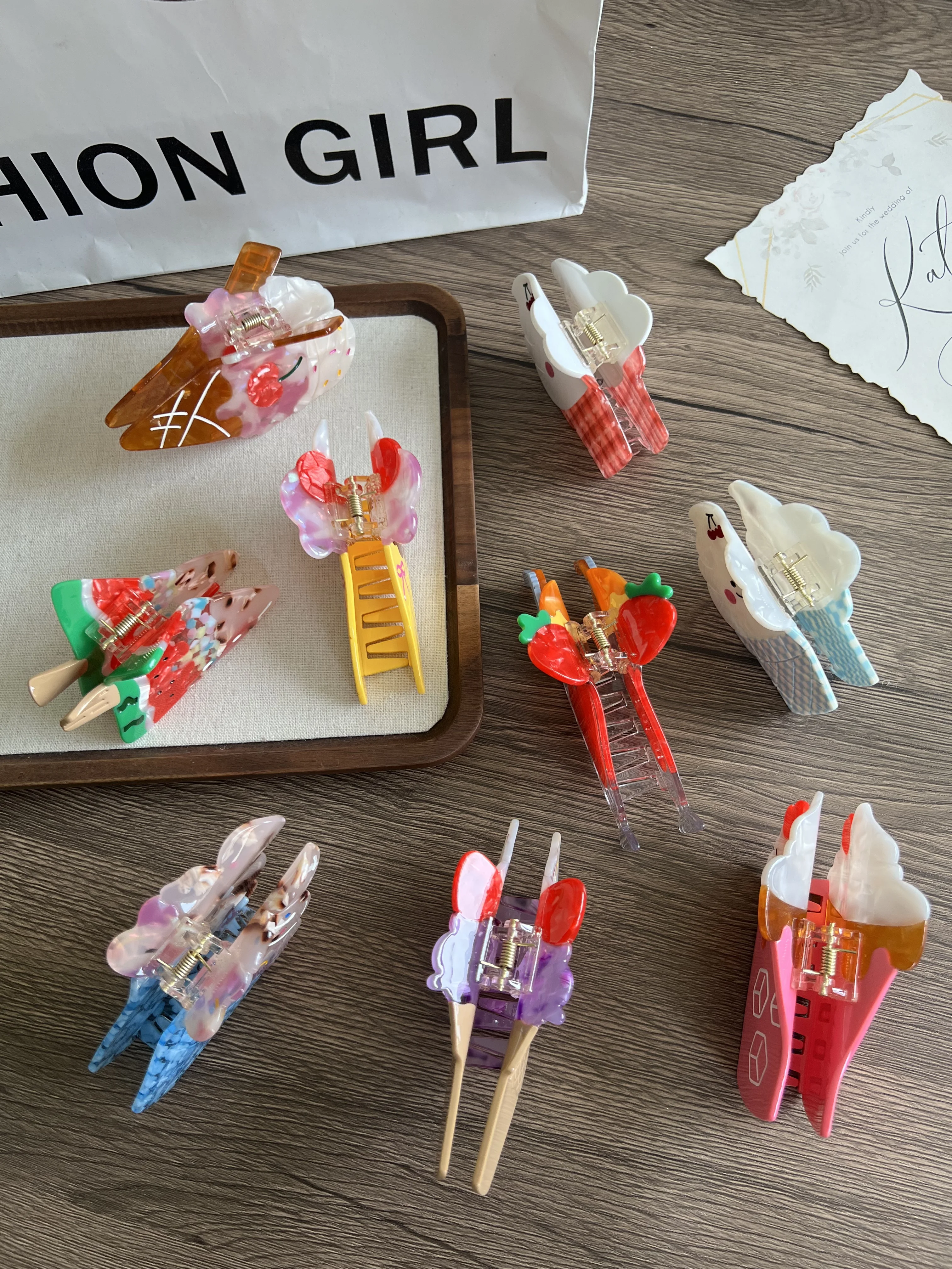 Заколки для волос с когтями для мороженого и холодного напитка. Уникальный и повседневный летний семейный стиль. Ацетат, ручная работа. Высокое качество. Мода -