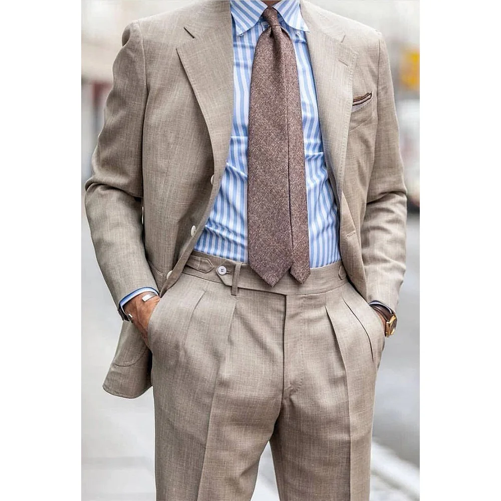 

Men's Suit Two-piece Cotton and Linen Suit Set Men's Casual Clothing Single-breasted Slim Work Clothes Groom's Clothing Coat