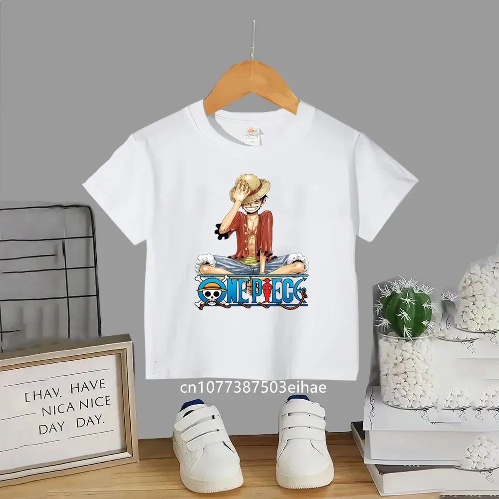 

One Piece Theme Kids Crewneck T-Shirt 2026 New Style - 100% Cotton - Suitable for Boys and Girls for Summer Fashion Wear