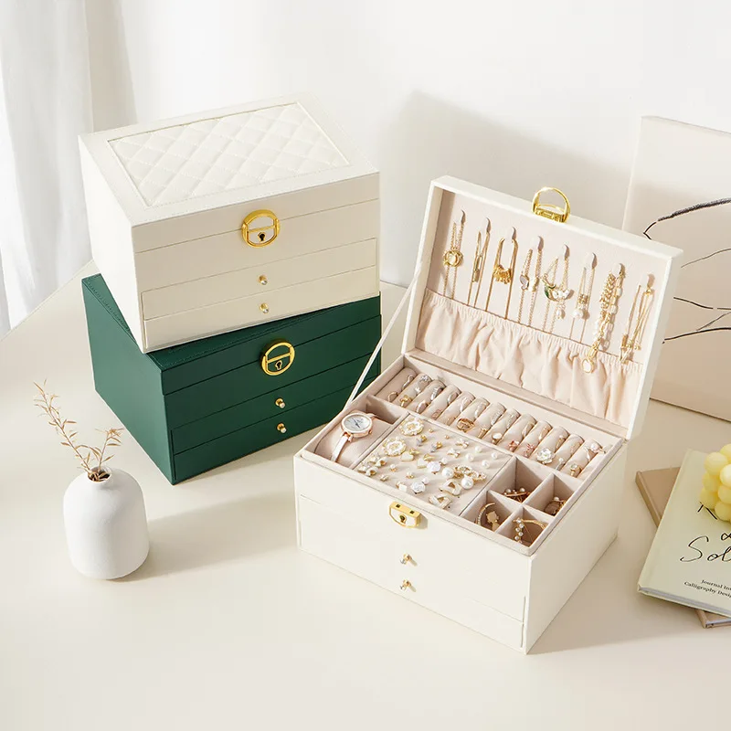 

Large Jewelry Storage Box Multi-Layer Organizer For Jewelry Necklace Earring Leather Jewellery Storage Packaging Display Boxes