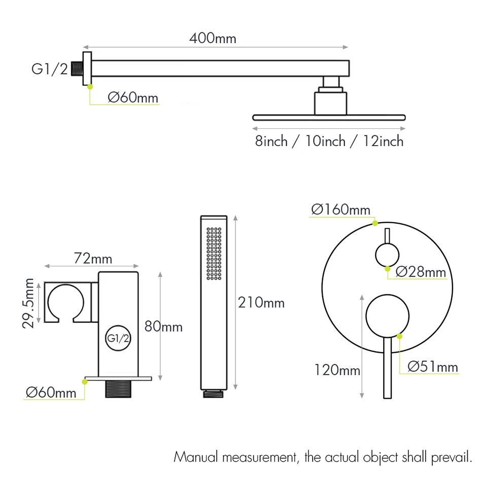 Bagnolux Duschset, Messing-Zeichnung, verdeckte Wandbehang, oberer Kopf und Handvorhang, zwei Funktionen, heißes und kaltes Mischen, Badezimmer-Wasserhahn – Detail 17
