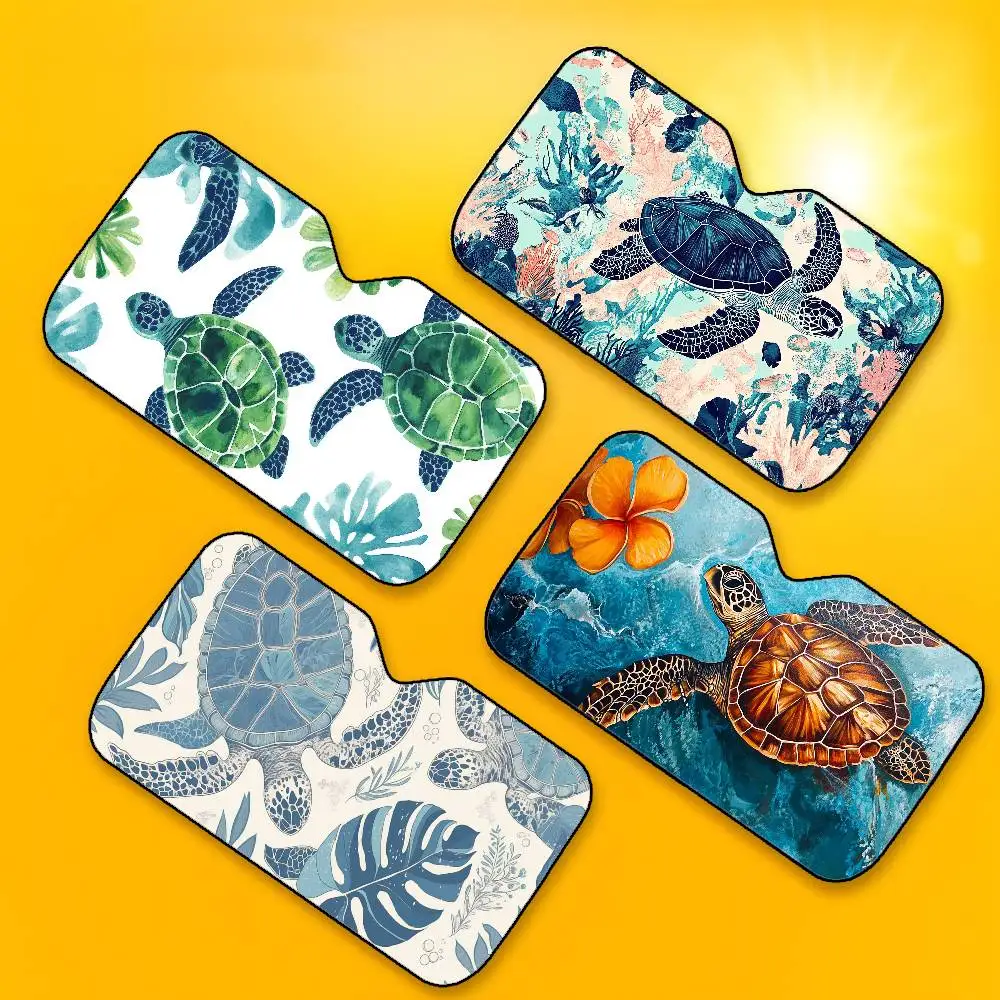 Tropical Blue Turtle Pattern Car SunShade Windshield Foldable Three-layer Insulation Sunshade By Suction Cup Blocks UV Rays Sun