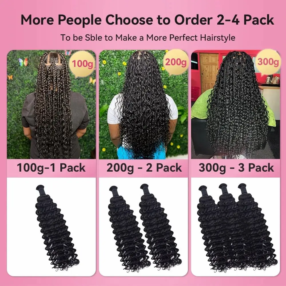 Deep Wave Bulk Human Hair Unprocessed Brazilian Virgin Hair 100g For Micro Braiding Curly Braiding Hair No Weft Hair Extensions