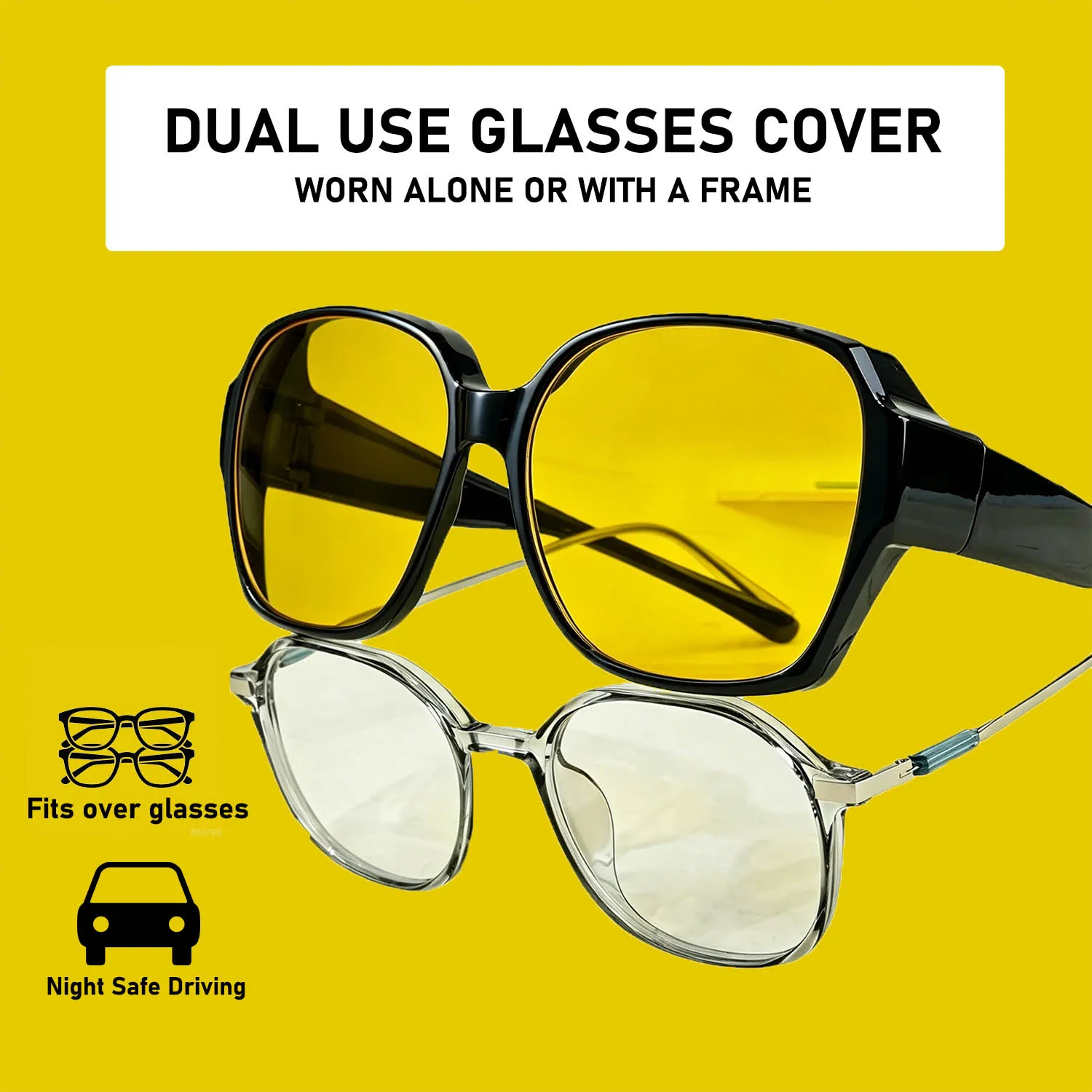 Fit Over Sunglasses Square Sunglasses Night Vision Sunglasses Cover Dual‑Use Wearable Sunglasses Cover for Driving Outdoor Daily