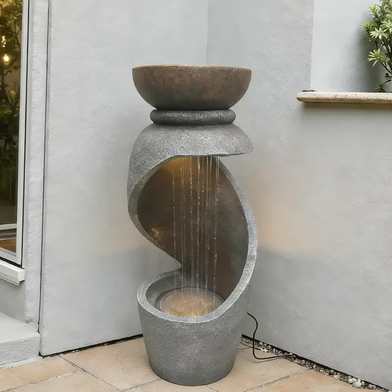 Wholesale Garden Ornaments Independent Resin Waterproof Handmade Waterfall Fountain Indoor Outdoor Water Curtain Fountain LED
