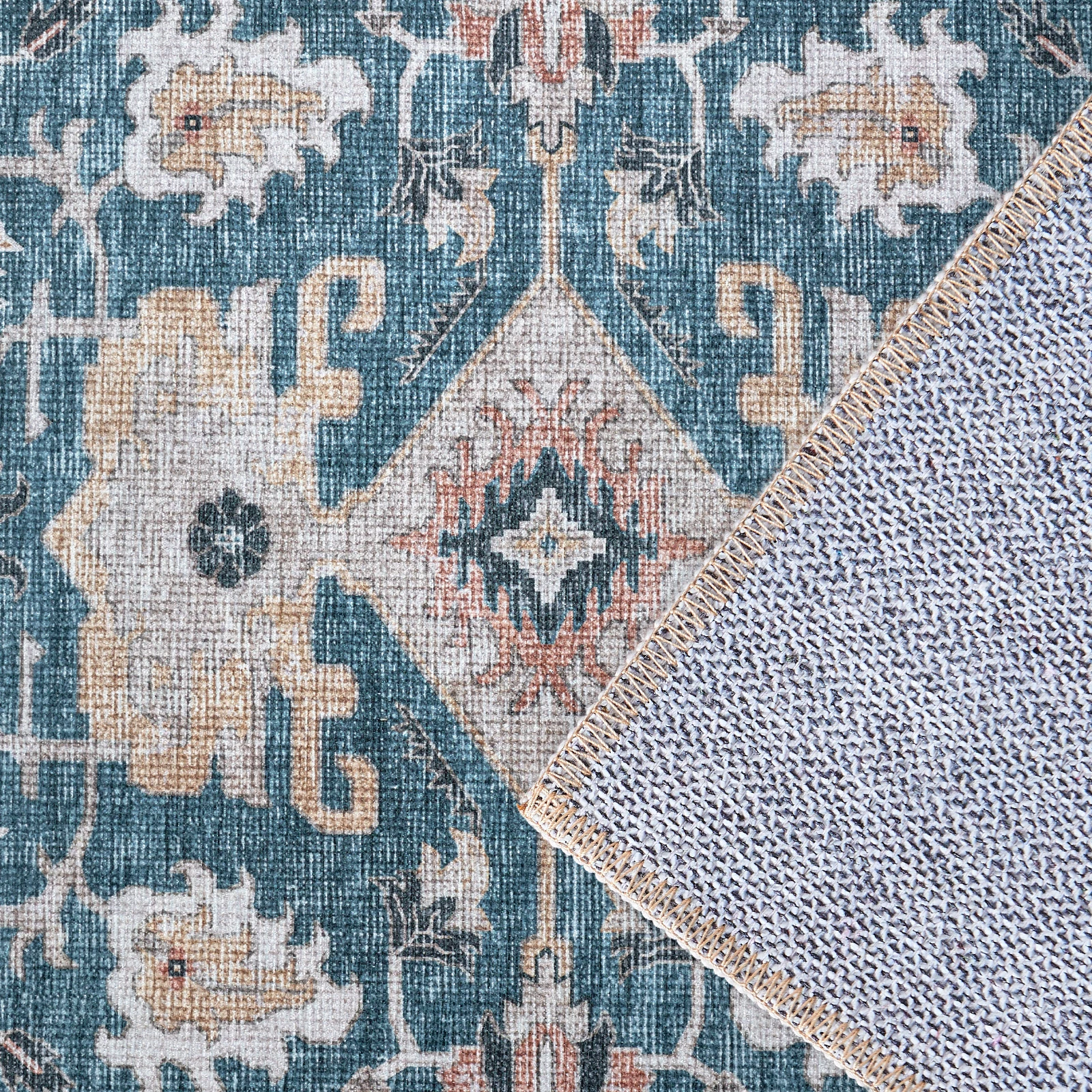 Vintage Persian Medallion Area Rug Washable Traditional Distressed Carpet Non Slip Large Floor Mat Living Room Bedroom Decoratio