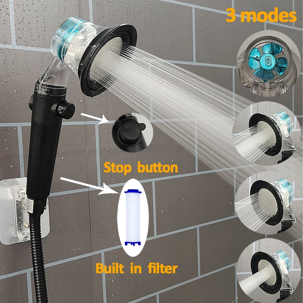 3 Modes High-Pressure Shower Head Handheld Turbo Fan Showerhead Water Saving Spray Rainfall Shower Bathroom Accessories