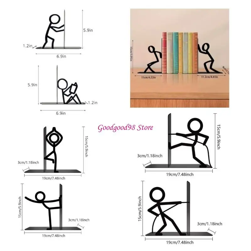 Iron Metal Bookend Set with Character Design for Office Desk and Study Shelf, Decorative Bookends Pair Set of 2 