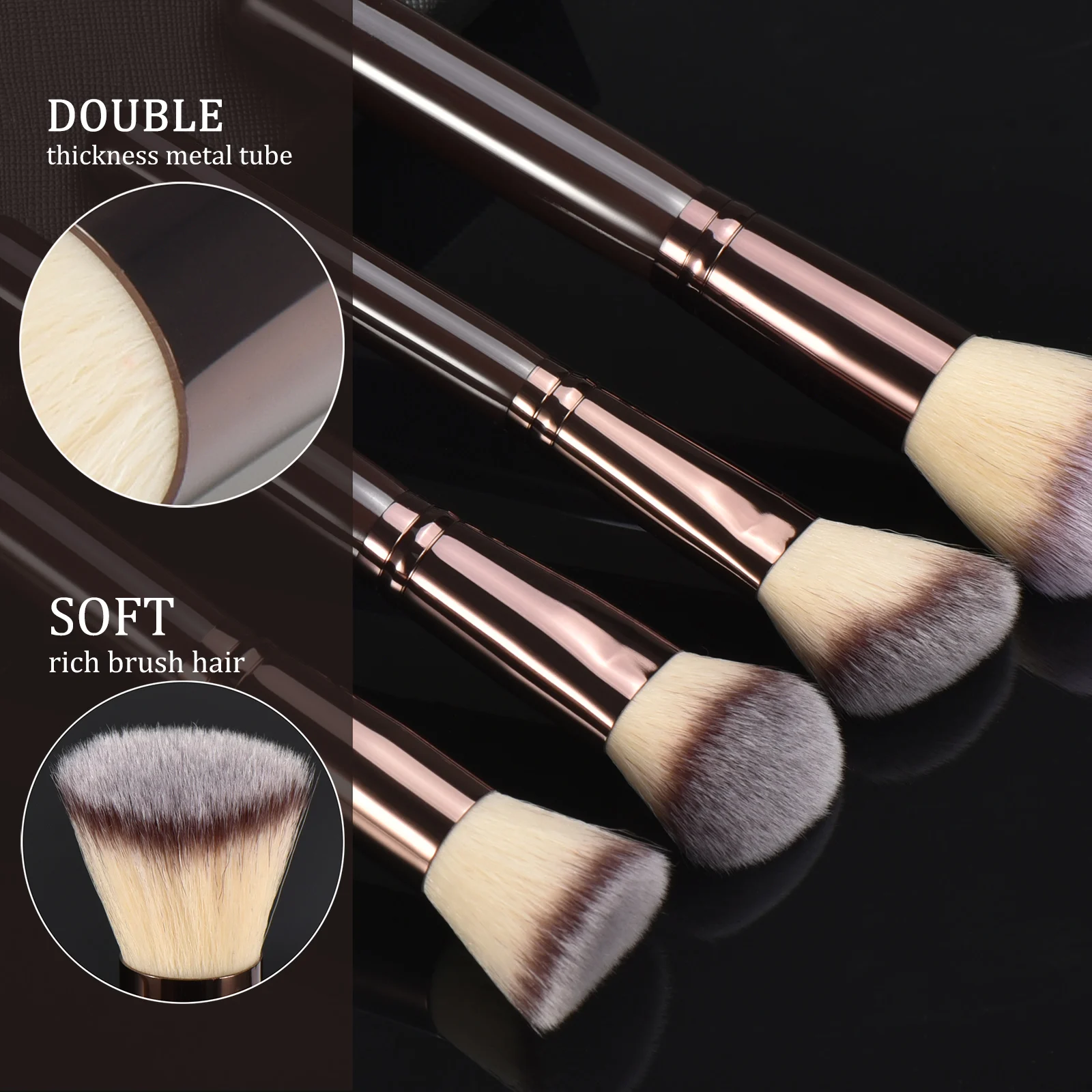 Coffee-Colored Makeup Brush Set with Wooden Handles 10-Piece Ladies Cosmetic Tools including Makeup Sponges