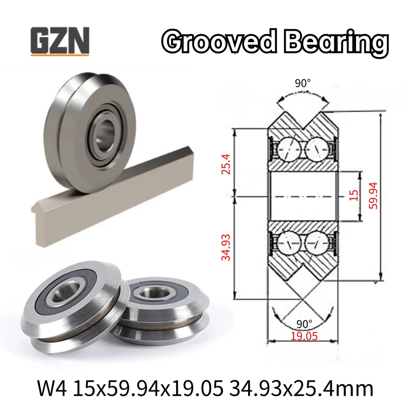 

1PCS W4 15x59.94x19.05MM 90° W Type Grooved Bearing Spring Machine Pulley Straightening and Straightening Rail Roller Bearings