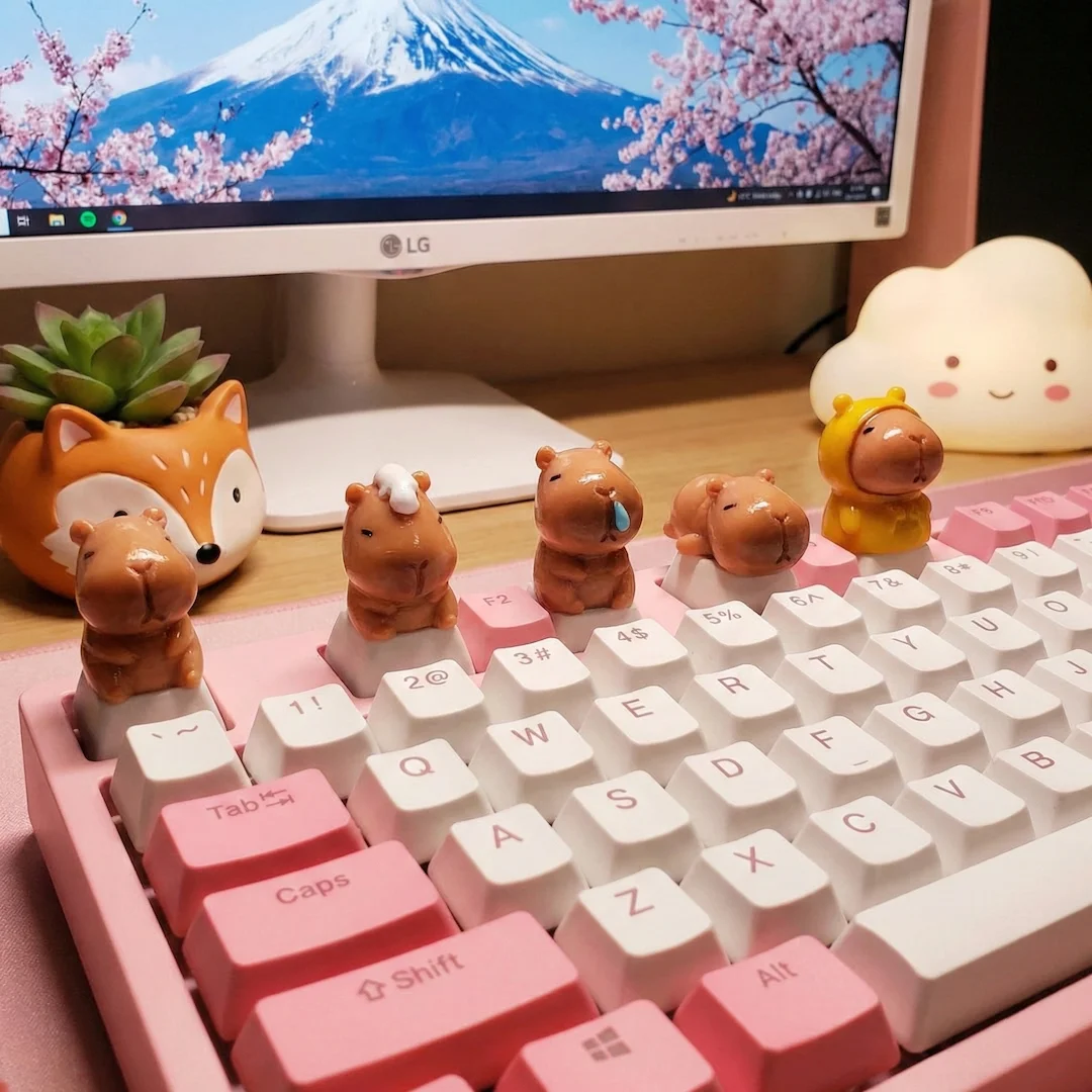 Lindo Teclado Mecánico con Tecla de Resina 3D de Capibara, Teclas Personalizadas Artesanales para Teclado Mecánico con Interruptor MX, Figura de Anime de Animal de Dibujos Animados Kawaii, Regalo
