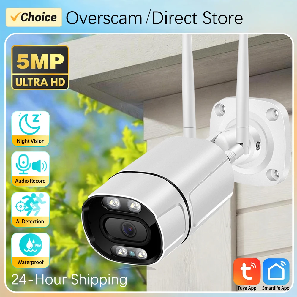

5MP Tuya Smartlife Wifi Camera IP Outdoor Human Detection Audio Record IP Camera Infrared Night Vision Security CCTV Camera P2P