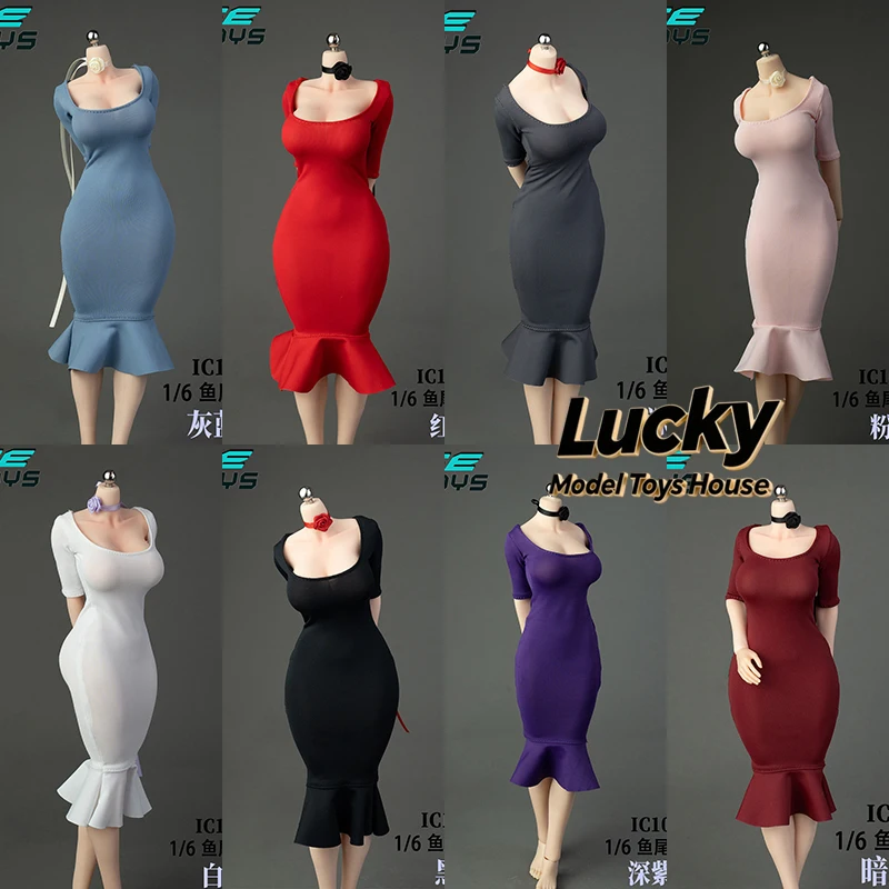 

1/6 Female Soldier Fishtail Design Elastic Tight Evening Dress Neck Flower Decor IC1026 Accessory For 12" Action Figure Body