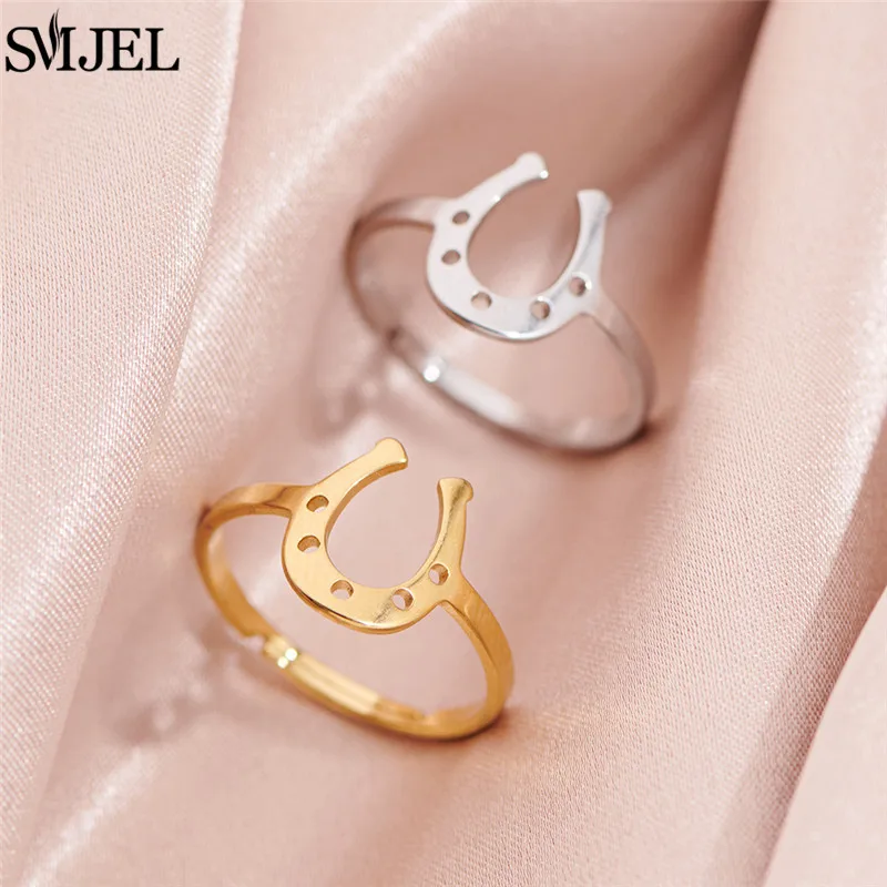 Simple U Shaped Stainless Steel Rings for Women Punk Horseshoe Geometric Finger Ring Fashion Jewelry Lucky Birthday Gifts