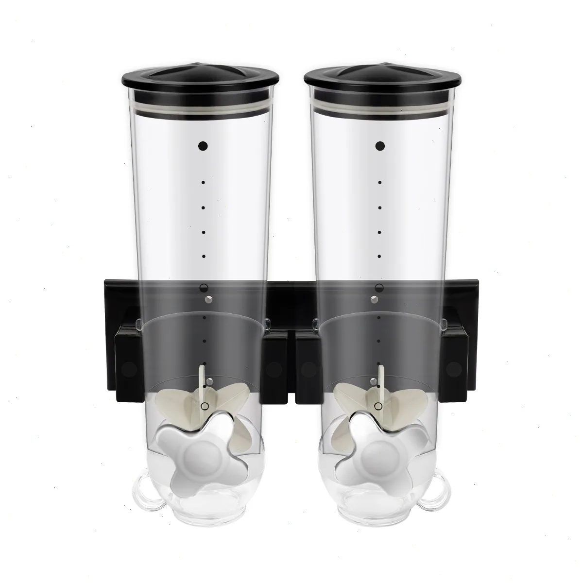 Dispensador de Cereales de Pared de 3L, Dispensador de 2 Compartimentos Negro con Taza Medidora, para Cocina, Despensa, Almacenamiento de Alimentos para Mascotas