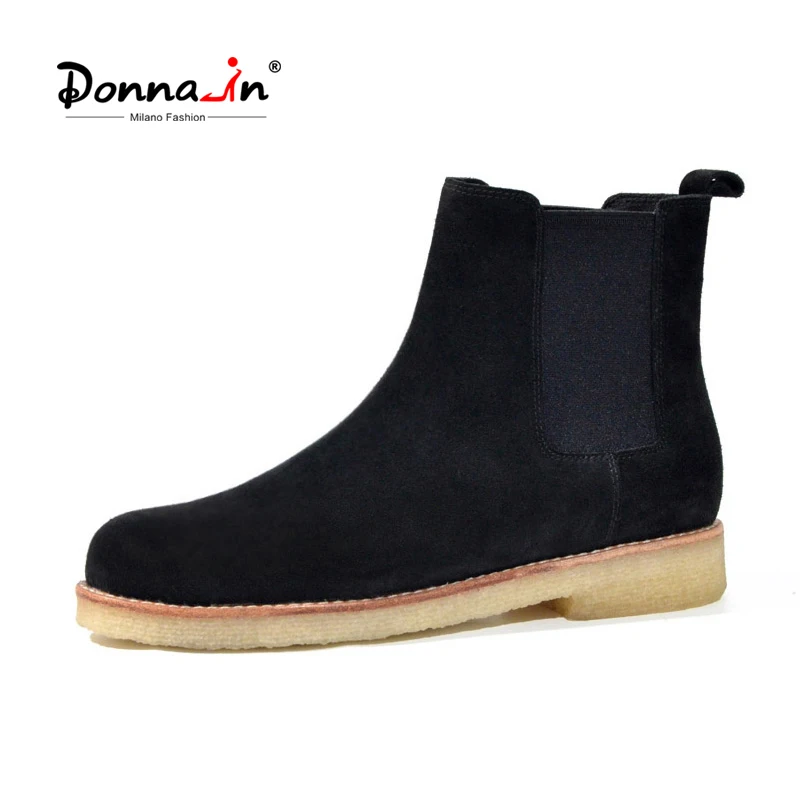 Donna-in Chelsea Boots Genuine Leather Women Autumn Winter Suede Ankle Boots for Women Rubber Sole Elastic Short Boot