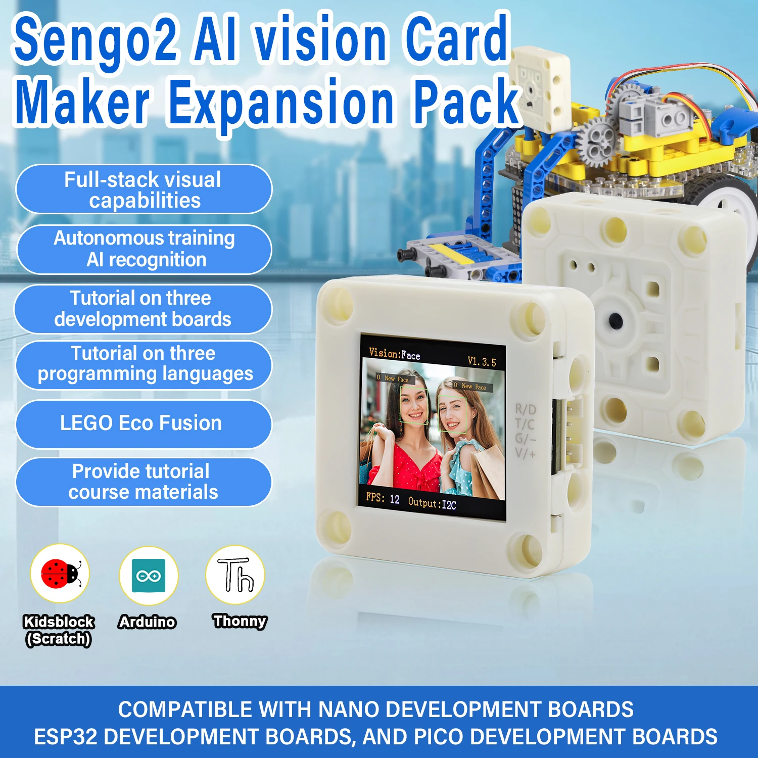 AI Vision Module Sengo2 AI Smart Maker Extension Kit Compatible with LEGO Blocks for Arduino&Micropython&KidsBlock Programming