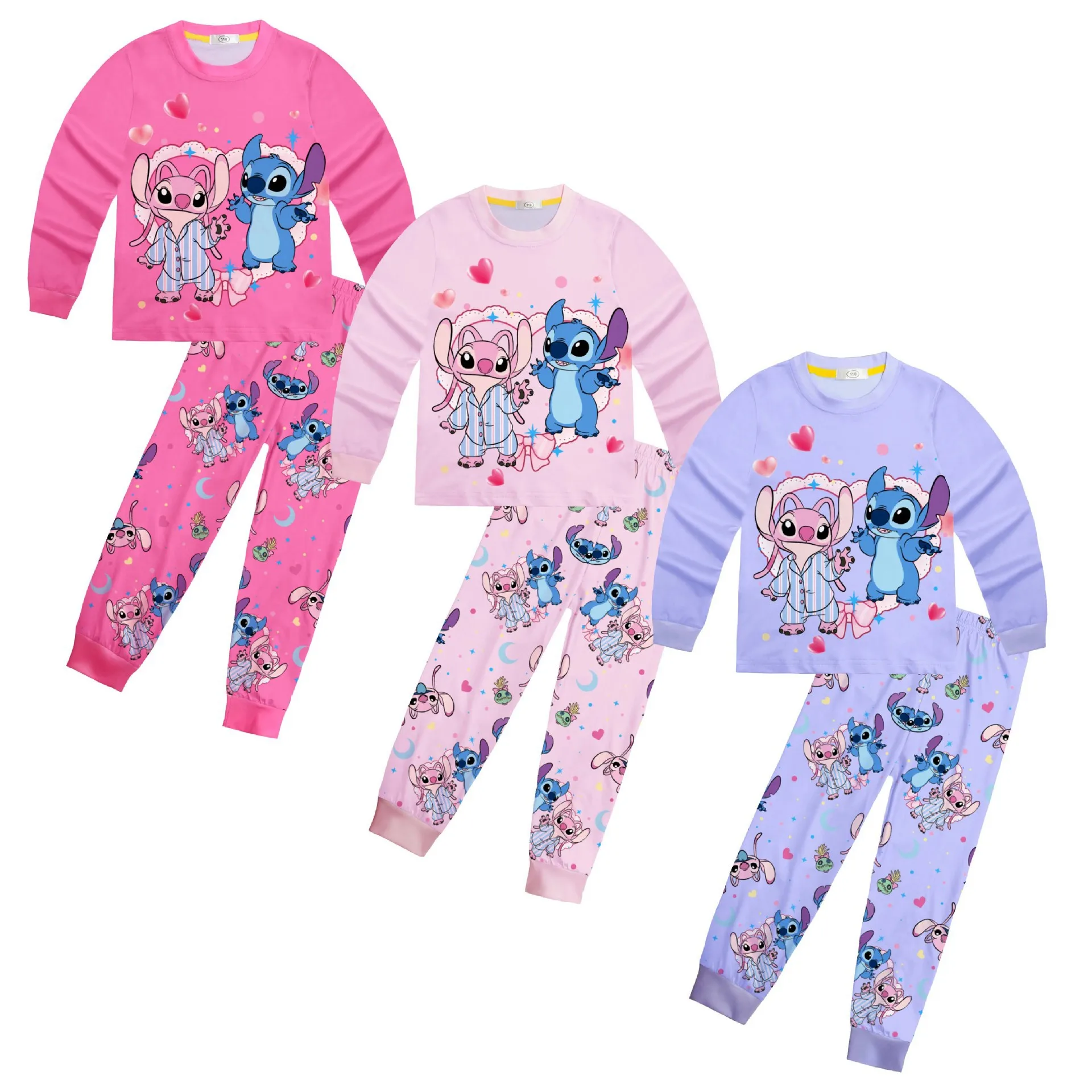 Пижамный комплект со стежком, пижамный комплект с героями мультфильмов для девочек, футболка с длинными рукавами и брюки Минни, костюмы