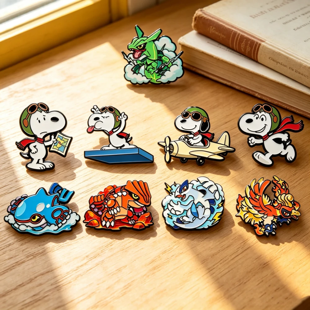 9 Cartoon-Piloten-Hunde- & Fantasy-Monster-Emaille-Anstecker, Anime-Stil-Broschen, trendige Abzeichen für Mantel, Rucksack, Hut – Detail 3