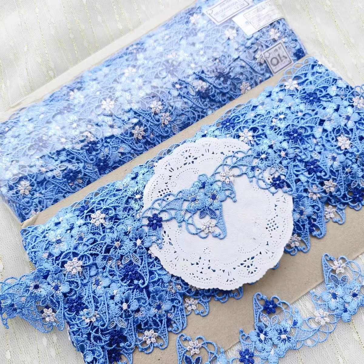 5Yards 4.2cm Wide Shiny Blue Mixed Hollow Flower Venise Diy Venice Lace Clothing Accessories Of Various Garment,Bra.Skirt