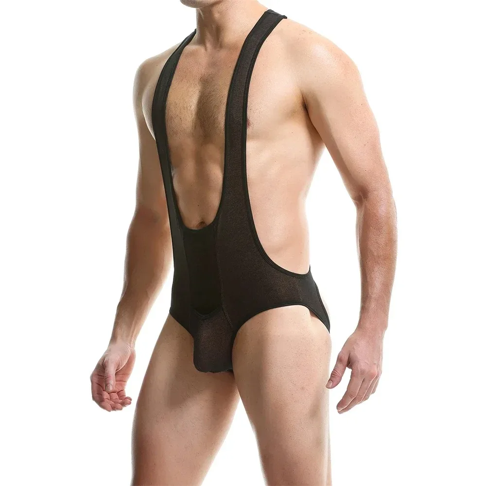 

Sexy Men's One Piece Underwear Undershirts Bodysuits Jockstrap Gay Open Butt Jumpsuit Wrestling Singlet Leotard Elastic Rompers
