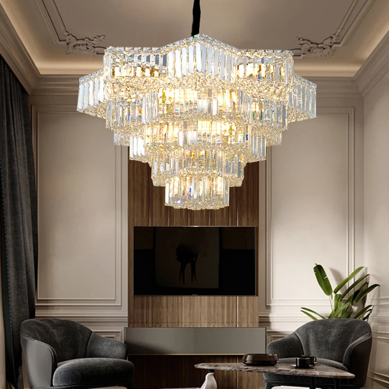 Nordic Modern Crystal Chandelier E14 Silver/Gold Pendent Lamp For Living Room Hotel Lobby Loft Home Decoration Large chandelier