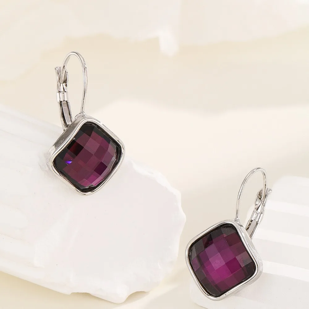Austrian Crystal Square Drop Leverback Earrings for Women Fashion 14K Gold Plated Hypoallergenic Jewelry Gift