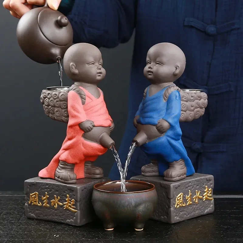 Water spray urine child purple sand tea pet ornament boutique can raise creative little monk tea play piece