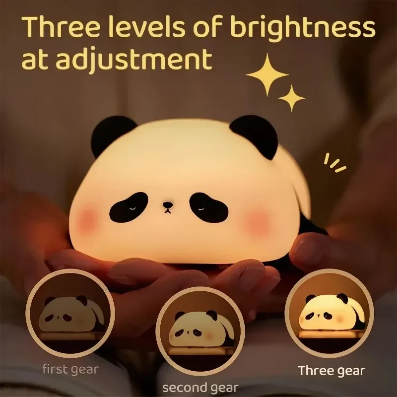 Imagem -02 - Led Bonito Coelho Luz da Noite Usb Recarregável Noite Lâmpada Sensor de Toque Silicone Luz Humor Panda Ovelha Lâmpada para Crianças Decoração do Quarto