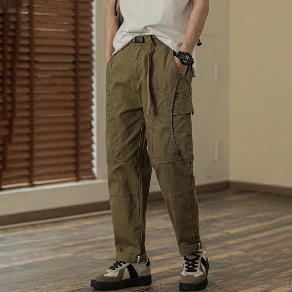 Mens Trousers Multiple Pockets Workwear-Style Casual Pants Autumn Japanese Retro Outdoor Functional Straight Pant Men'S Clothing