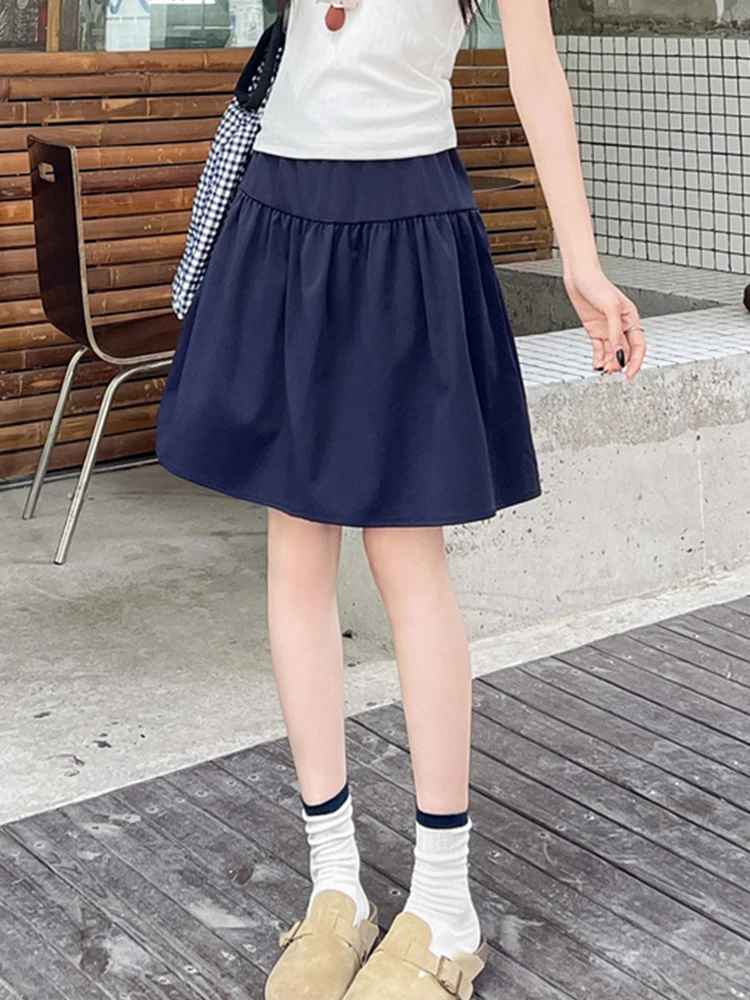

Новая женская мини-юбка в японском стиле преппи, летняя, с высокой талией, А-силуэт, свободная, повседневная, однотонная, с плиссировкой, для студенток