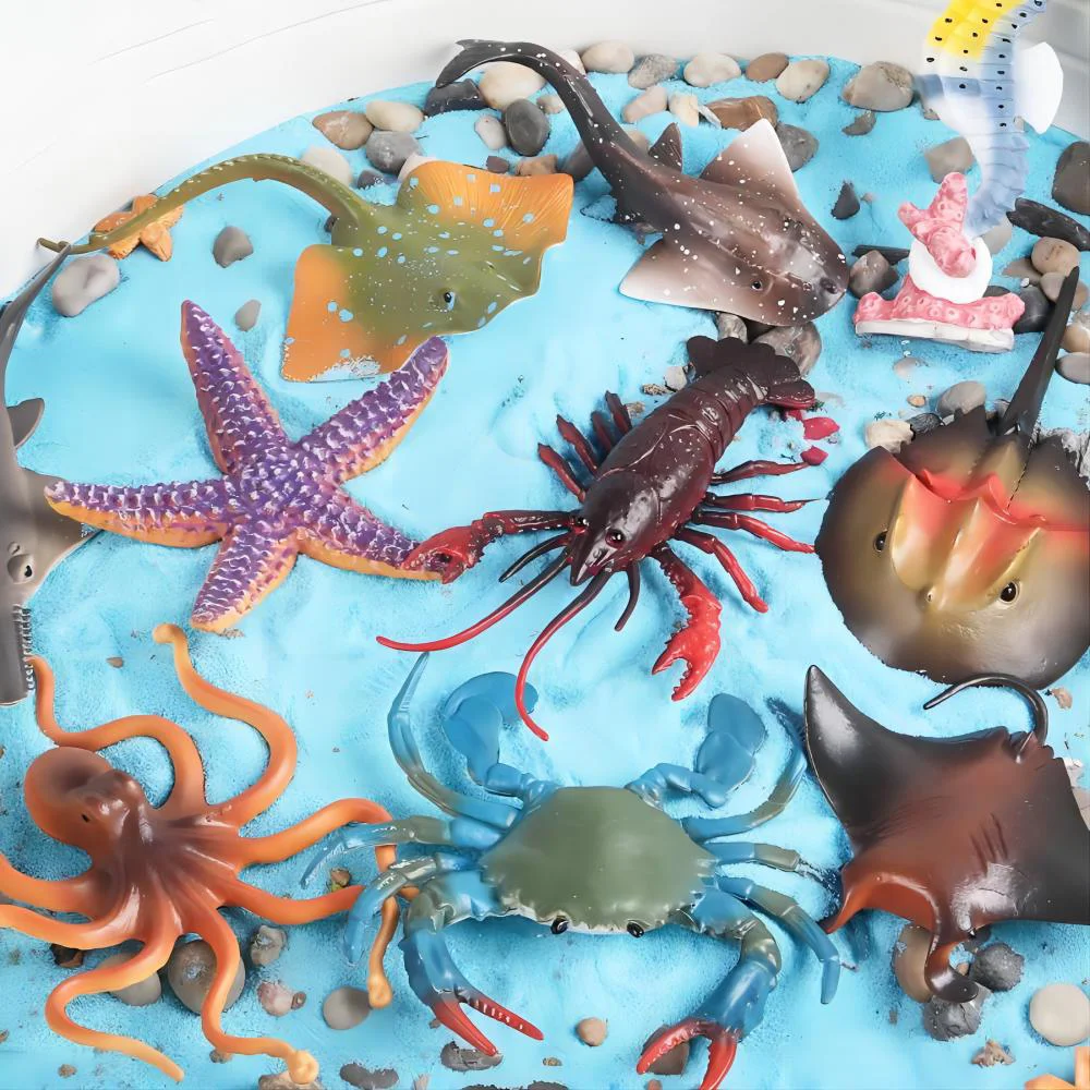 Ocean animal model: Seahorse, starfish, lobster, crab, horseshoe, octopus, sawfish, manta rays, rays, underwater biological toy