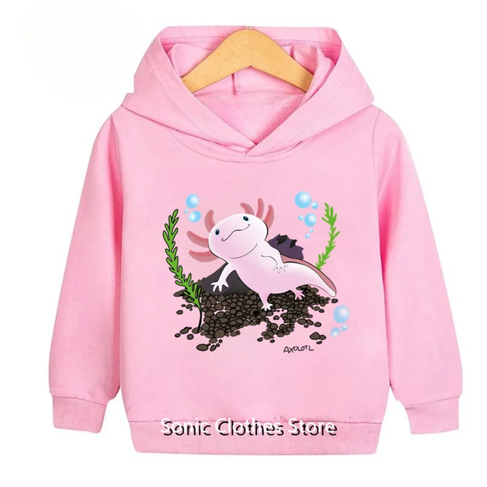 Kids Hoodie Cute Pink Aquatic Creature Seaweed Bubble Print Long Sleeve Pullover Hooded Sweatshirt Autumn Children Tops