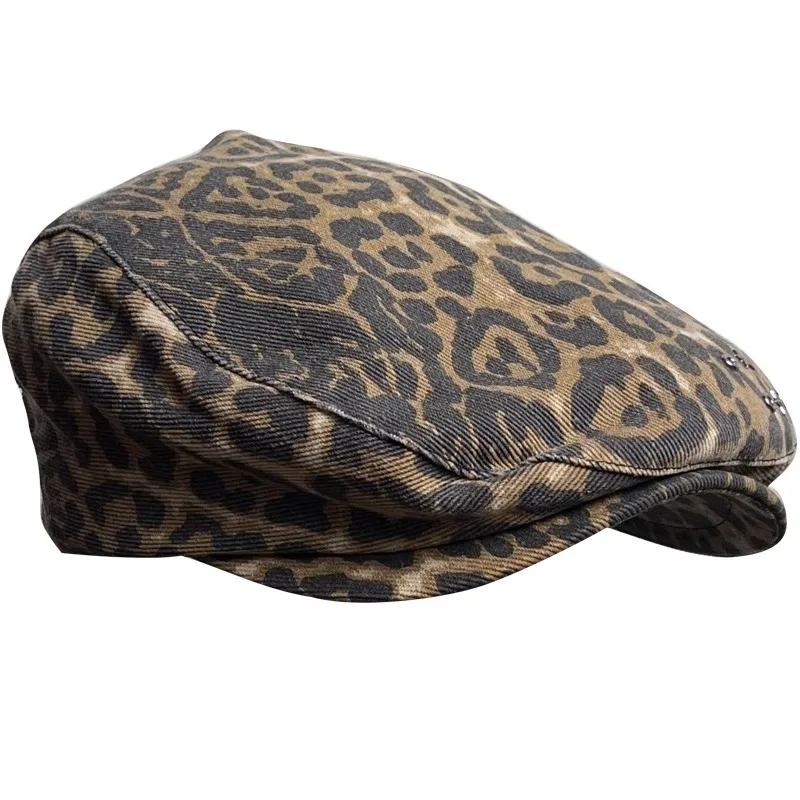 Women's Leopard Fashion Beret Adjustable Forward Cap Spice Girls Hundred with Tide Cool Newsboy Cap Street Painter Hat