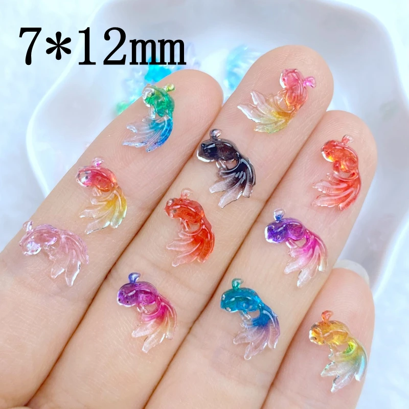 50Pcs New Cute 7*12mm Transparent Little Goldfish Series Resin  Flatback Ornament Jewelry Making Manicure Hairwear Accessories