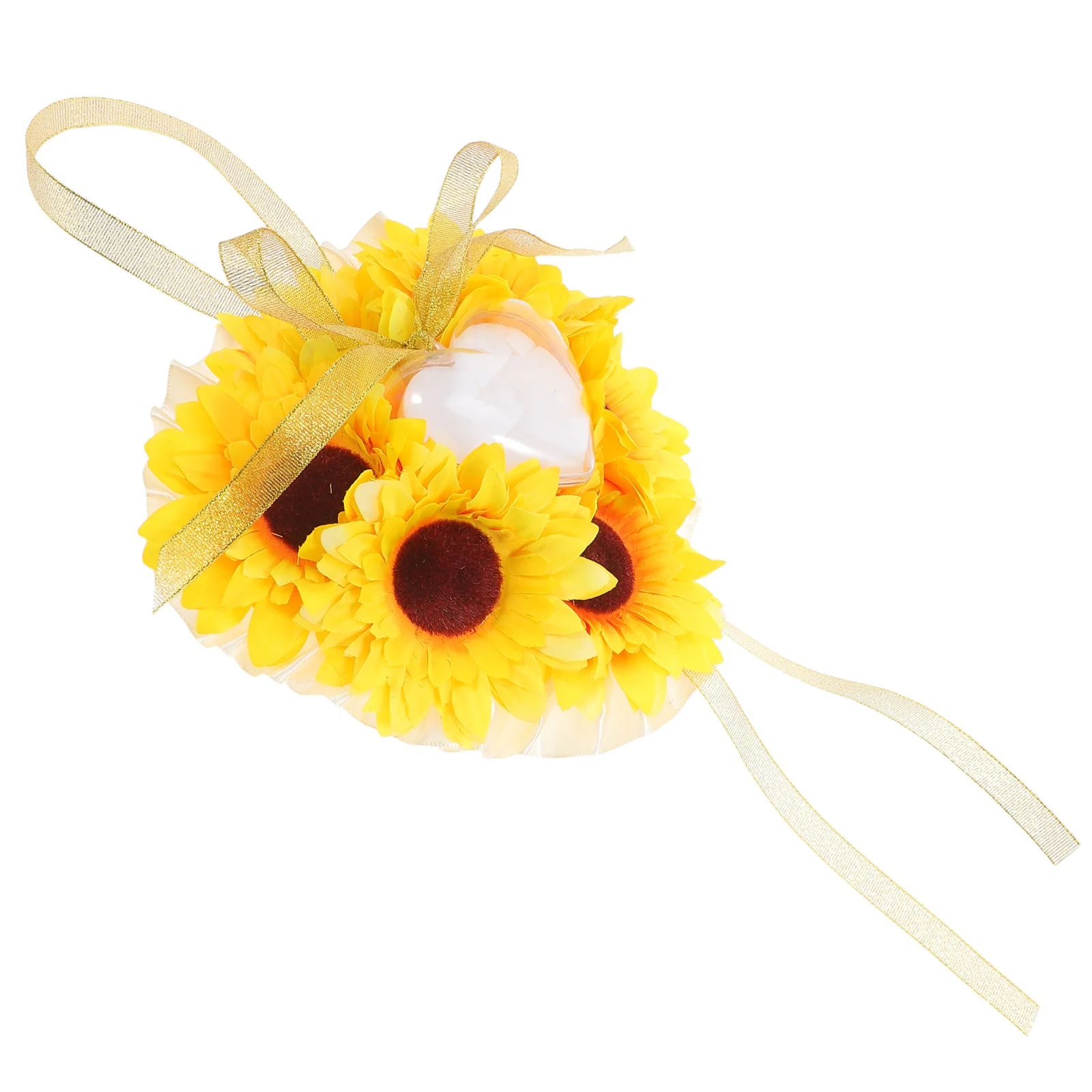 

Delicate Yellow Sunflower Wedding Ring Pillow Compact Soft Comfortable Embroidered Ring Bearer Cushion for Wedding