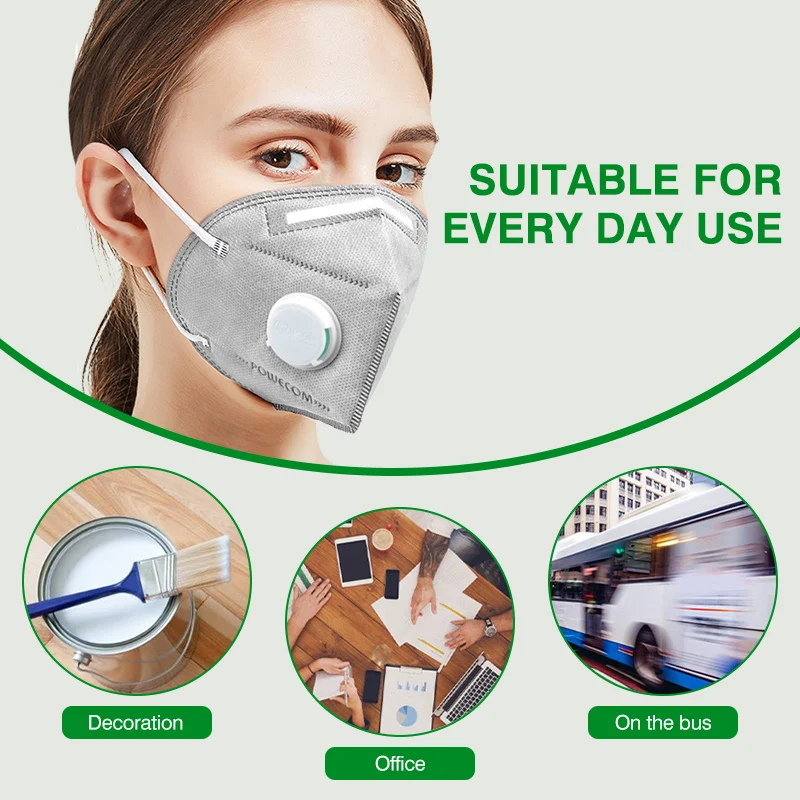 POWECOM KN95 Mask with Breathing Valve 6 Layer Protection Anti-dust Face Masks Reusable Mascarillas Activated Carbon Mouth Mask