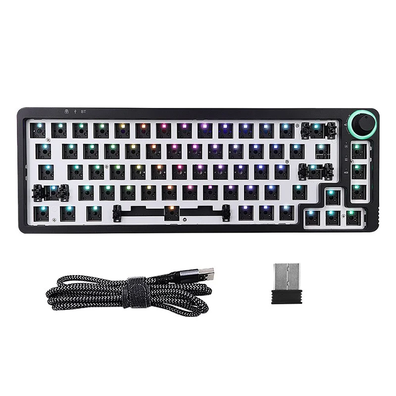 Imagem -03 - Kit de Montagem de Teclado Mecânico Personalizado Single-mode Knob Preto e Branco Hot Swappable Gift Tm680 68 Key Kf068