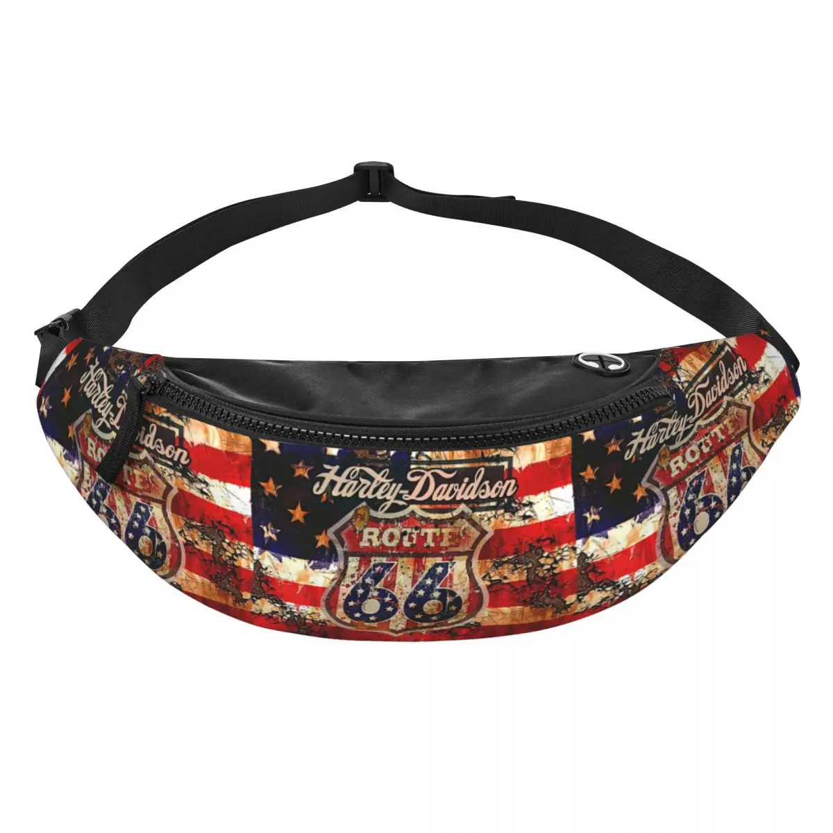 Fashion American Flag Route 66 Fanny Pack Men Women Vintage Crossbody Waist Bag for Traveling Phone Money Pouch