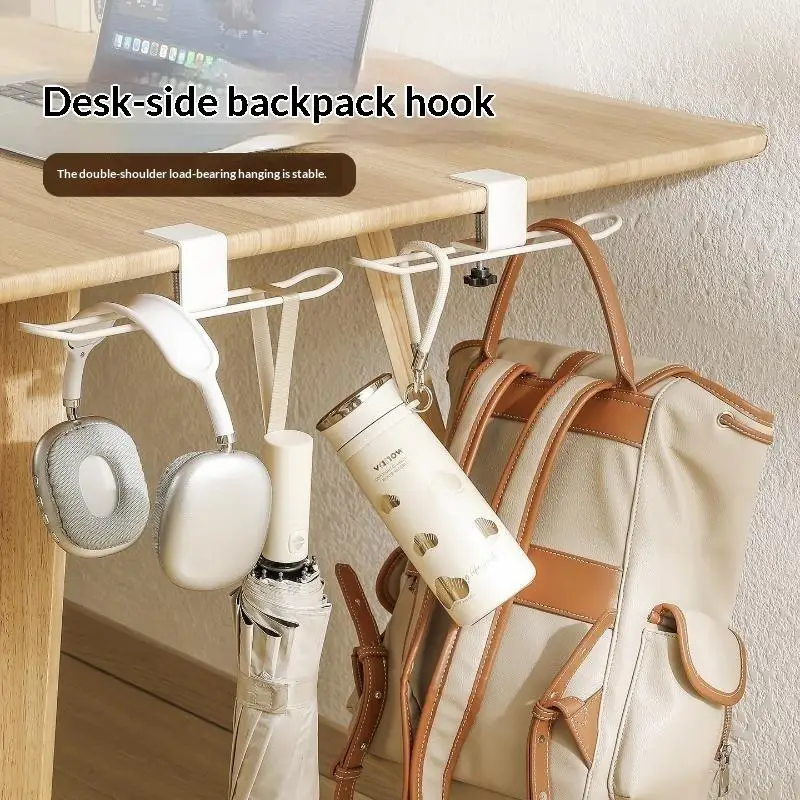 Adjustable Desk Side Hook Rounded Corner Carbon Steel Easy Install Backpack Coat Holder for Office Student Dormitory