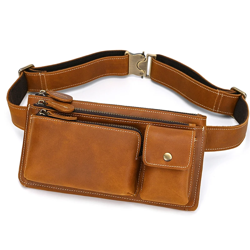 Genuine Leather Waist Bag Luxury Designer Men's Chest Bag Waist Pouch Single Shoulder Crossbody Bag For Man Male Belt Pouch