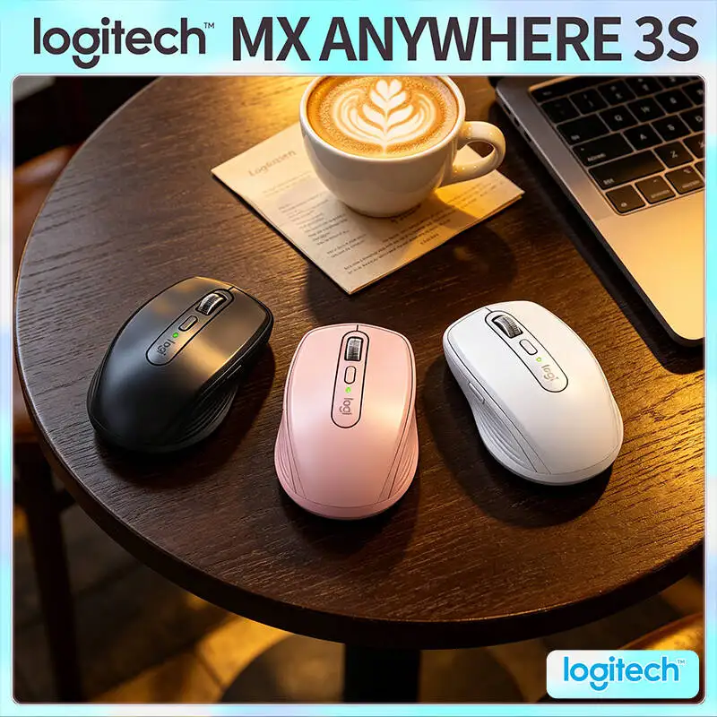 Logitech MX Anywhere 3S Ergonomic Mouse - 8K DPI Glass Tracking, MagSpeed Wheel, 3-Device Sync, USB-C Charging, Office Use