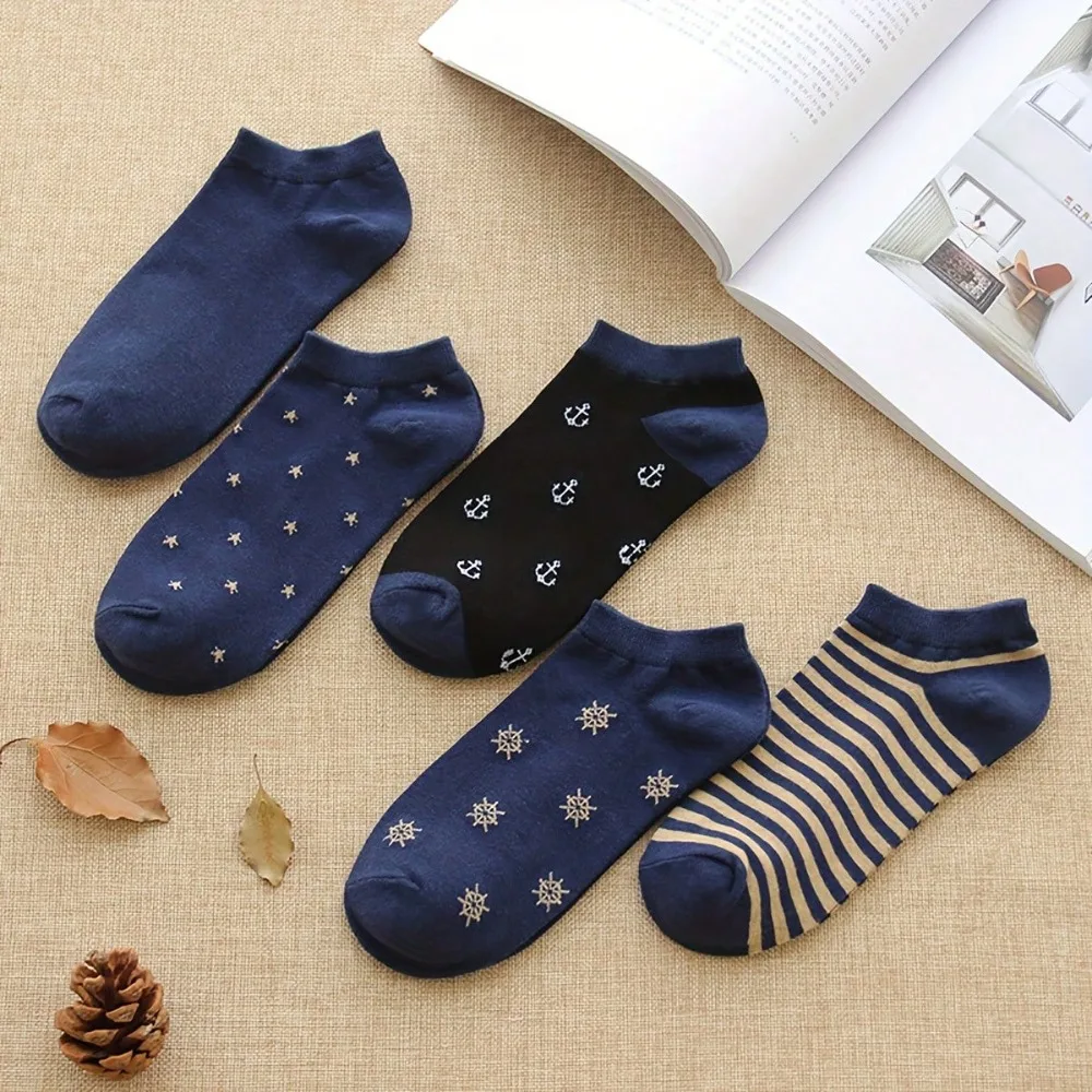 

Mixed-Color Navy-Style Casual Couple's Boat Socks, Low-Cut Men's Socks, Women's Boat Socks, Navy Blue Army-Style Nautical Series Cotton Men's Boat Socks