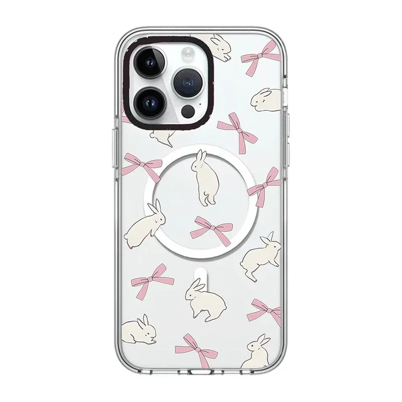 

MagSafe Acrylic Rabbit Bowknot Phone Case Cover for iPhone 11 12 13 14 15 Pro Max Case for iPhone 15 ProMax