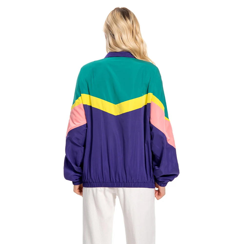 Women 80s 90s Retro Vintage Colorful Jacket Coat Female Adult Hip Hop Cosplay Tracksuits Halloween Carnival Party Costume