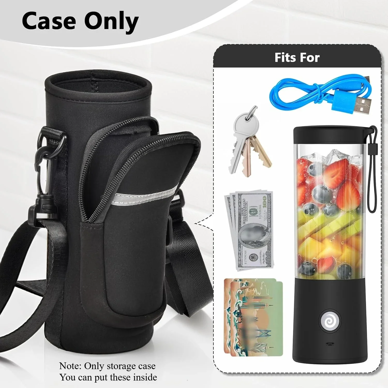 Sleeve Bag for BlendJet 2 Portable Blender for Smoothies & Shakes, Holder for Cordless Personal Small Blenders and USB-C Cable