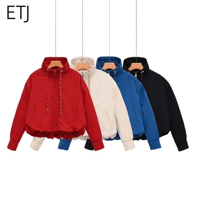 ETJ 2026 Damen Polyester Gefütterte Jacke mit Stehkragen, Kordelzug an der Taille, Oversize Pufferjacke, Kurze Windjacke – Detail 16