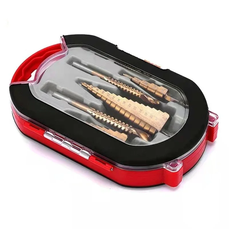 Bor Pagoda Imperial, Set kotak plastik 6 buah, pemosisian Tengah, bor Stainless Steel lapis Titanium