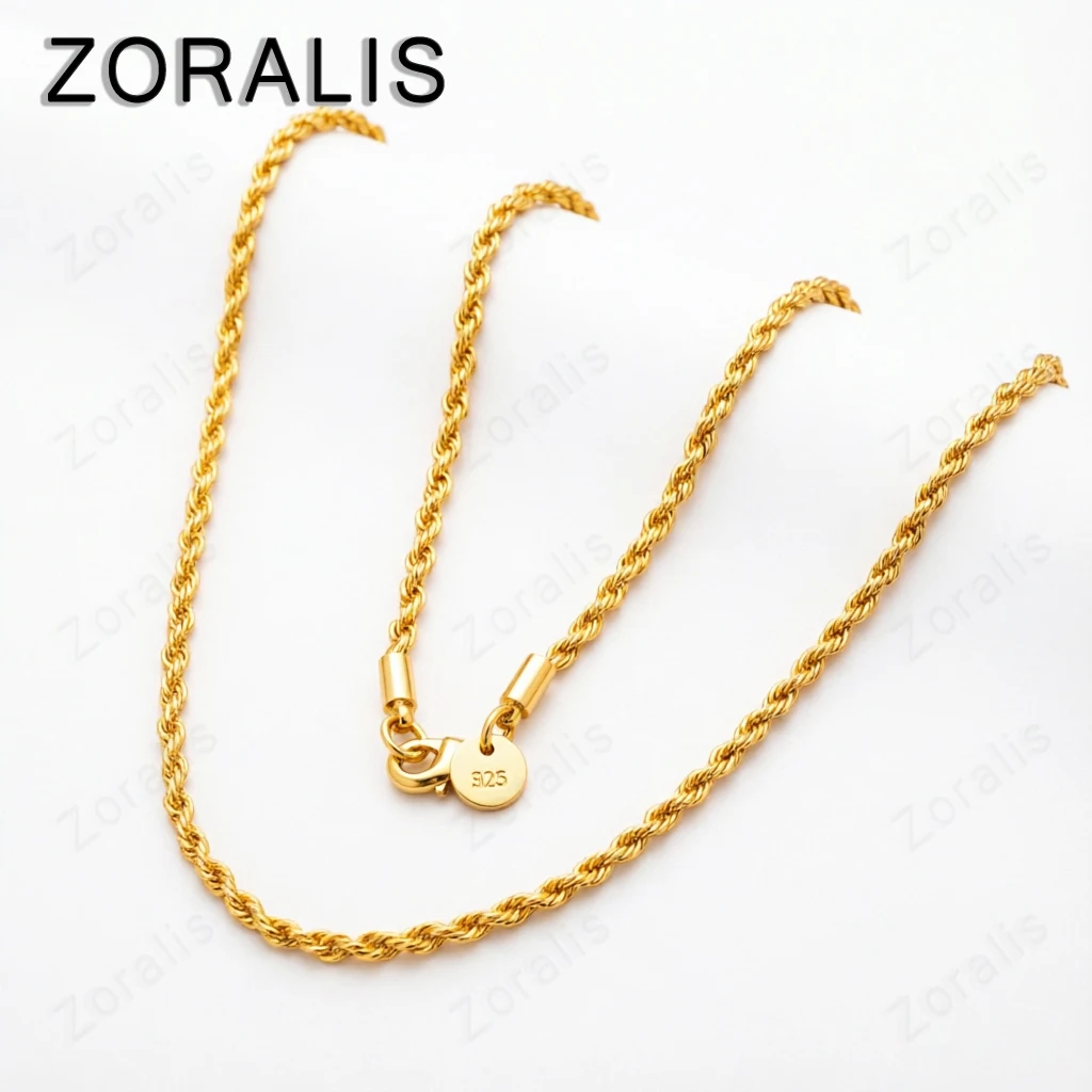 18K Gold 3mm 16/18/20/22/24/26/28/30 Inch Water Wave Chain Necklace For Women Man Engagement Wedding Fashion